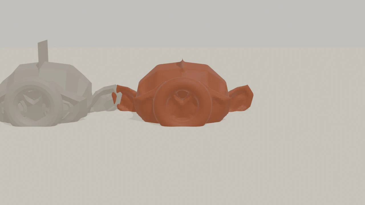 Vorher-nachher-Vergleich: links das kaputte Mesh, rechts dieselbe Figur nach dem Voxel Remesh