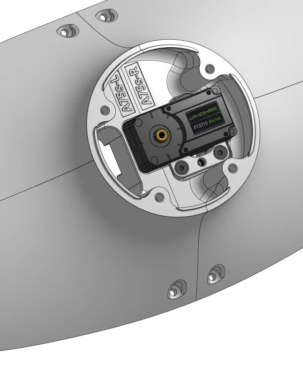 STS3215-Servo in der A75-Schale, mit A77s geklemmt