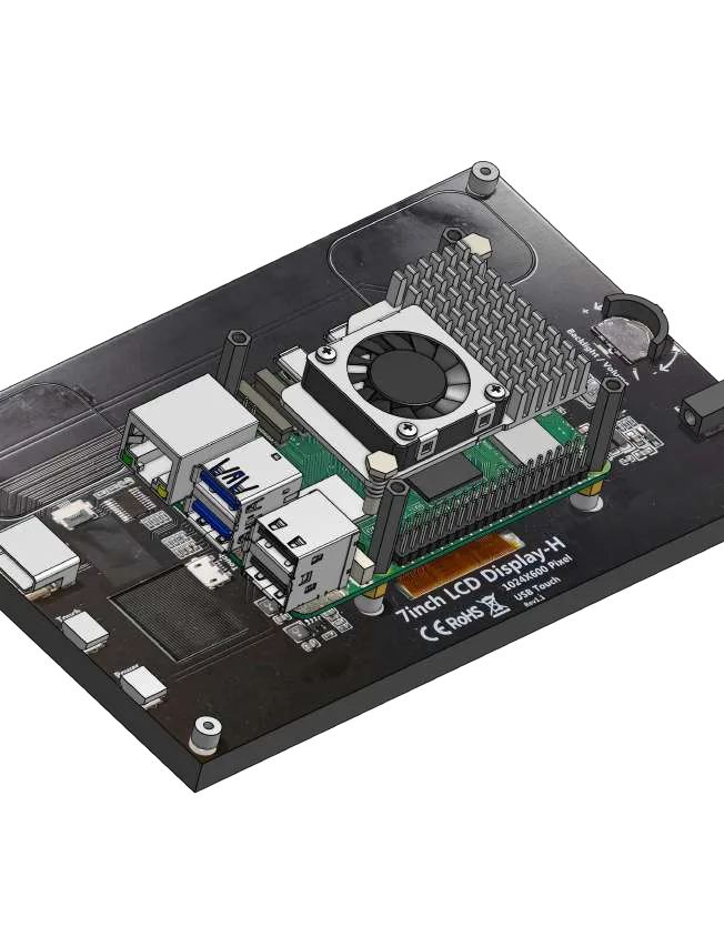Raspberry Pi mit montiertem Active Cooler auf dem LCD-Display