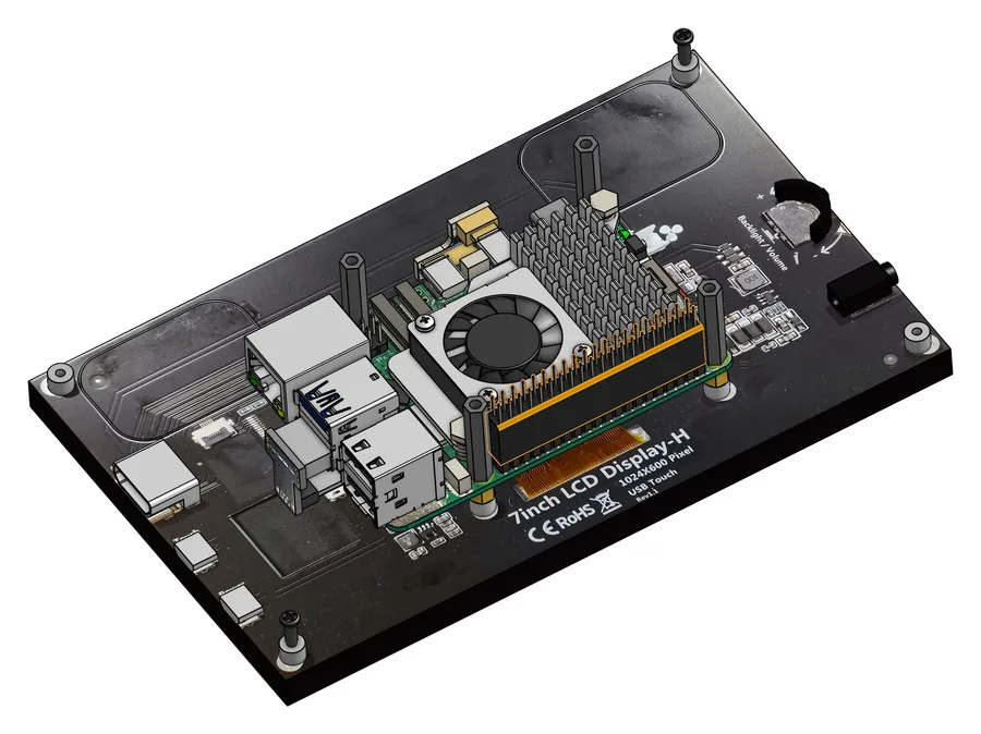 Raspberry Pi mit Kühler, auf der Stiftleiste ein hoher schwarzer GPIO-Header