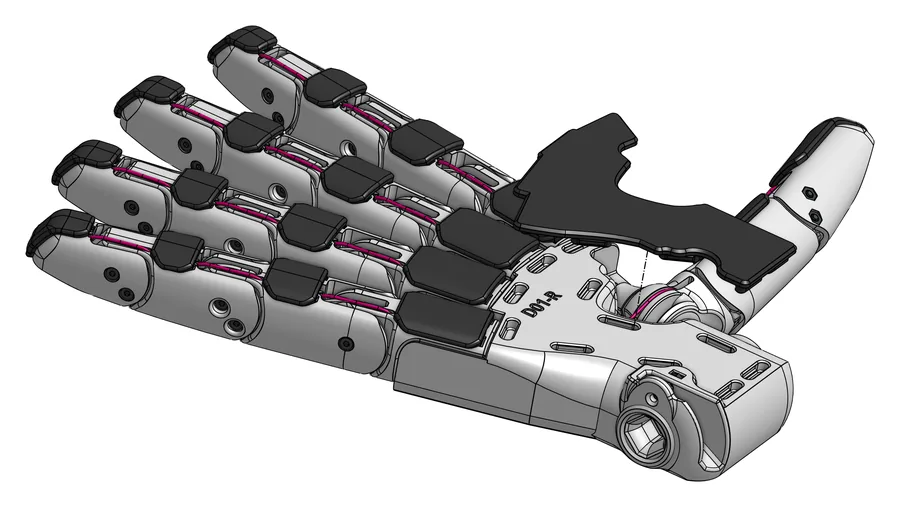 Hand von der Innenseite, die schwarze Hautauflage D65-R schwebt über der Handfläche