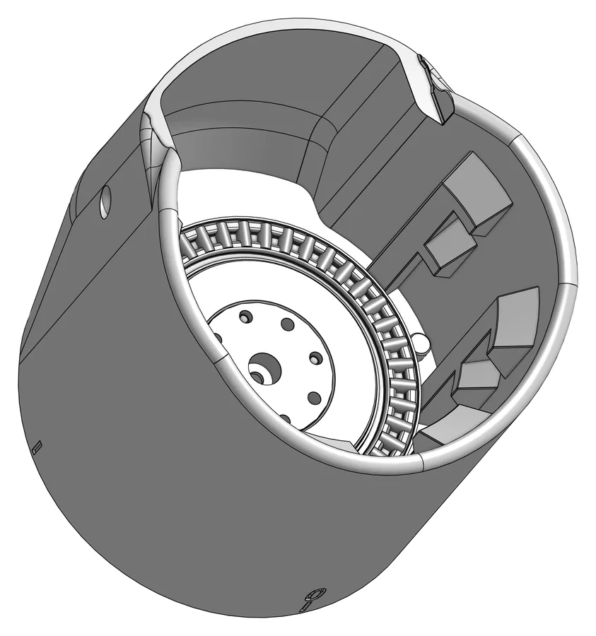 Blick von oben in die Hülle C70 auf den obersten Rollenkranz und die Scheibe C77